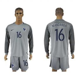 France #16 Mandanda Grey Goalkeeper Long Sleeves Soccer Country Jersey