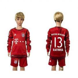 Bayern Munchen #13 Rafinha Home Long Sleeves Kid Soccer Club Jersey