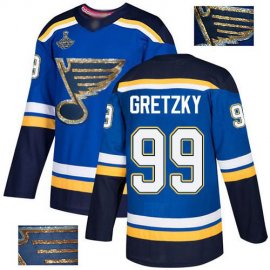Adidas St. Louis Blues #99 Wayne Gretzky Blue Home Authentic Fashion Gold Stanley Cup Champions Stitched NHL Jersey
