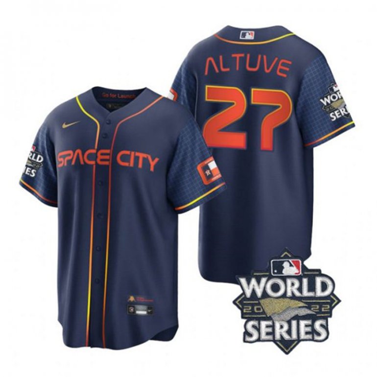 Astros 27 Jose Altuve Navy Nike 2022 World Series City Connect Cool Base Jersey Astros 27 Jose Altuve Navy Nike 2022 World Series City Connect Cool Base Jersey