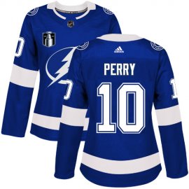 Adidas Tampa Bay Lightning #10 Corey Perry Blue Womens 2022 Stanley Cup Final Patch Home Authentic Stitched NHL Jersey Womens