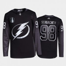 Adidas Tampa Bay Lightning #98 Mikhail Sergachev Mens 2022 Stanley Cup Final Patch Alternate Authentic NHL Jersey – Black Mens