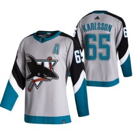 San Jose Sharks #65 Erik Karlsson Grey Mens Adidas 2020-21 Reverse Retro Alternate NHL Jersey