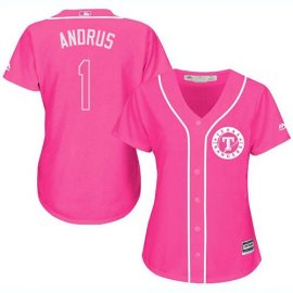 Texas Rangers #1 Elvis Andrus Pink Fashion Womens Stitched MLB Jersey