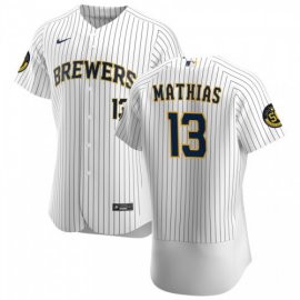 Milwaukee Brewers #13 Mark Mathias Mens Nike White Home 2020 Authentic Player MLB Jersey