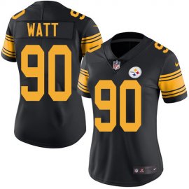 Nike Pittsburgh Steelers #90 T. J. Watt Black Womens Stitched NFL Limited Rush Jersey