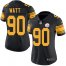 Nike Pittsburgh Steelers #90 T. J. Watt Black Womens Stitched NFL Limited Rush Jersey