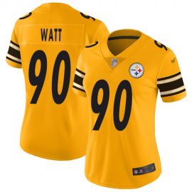 Nike Pittsburgh Steelers #90 T. J. Watt Gold Womens Stitched NFL Limited Inverted Legend Jersey