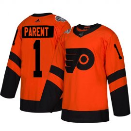 Adidas Philadelphia Flyers #1 Bernie Parent Orange Authentic 2019 Stadium Series Womens Stitched NHL Jersey