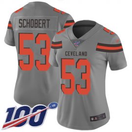 Nike Cleveland Browns #53 Joe Schobert Gray Womens Stitched NFL Limited Inverted Legend 100th Season Jersey