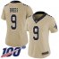 Nike New Orleans Saints #9 Drew Brees Gold Womens Stitched NFL Limited Inverted Legend 100th Season Jersey