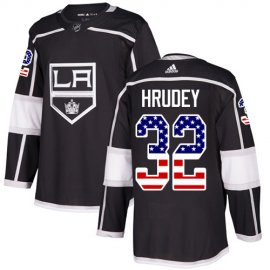 Adidas Los Angeles Kings #32 Kelly Hrudey Black Home Authentic USA Flag Stitched NHL Jersey