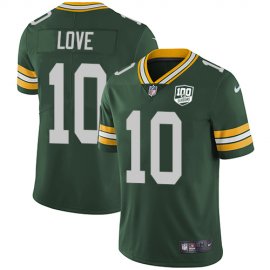 Nike Green Bay Packers #10 Jordan Love Green Team Color Youth 100th Season Stitched NFL Vapor Untouchable Limited Jersey