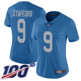 Nike Detroit Lions #9 Matthew Stafford Blue Throwback Womens Stitched NFL 100th Season Vapor Limited Jersey