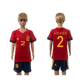 Spain #2 Azpilicueta Red Home Kid Soccer Country Jersey