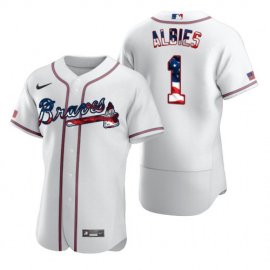 Atlanta Braves #1 Ozzie Albies Mens Nike White Fluttering USA Flag Limited Edition Authentic MLB Jersey
