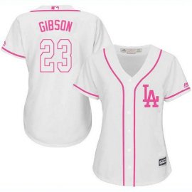 Los Angeles Dodgers #23 Kirk Gibson White/Pink Fashion Womens Stitched MLB Jersey