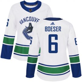 Adidas Vancouver Canucks #6 Brock Boeser White Road Authentic Womens Stitched NHL Jersey