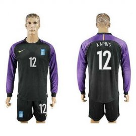 Greece #12 Kapino Black Goalkeeper Long Sleeves Soccer Country Jersey