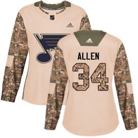 Adidas St. Louis Blues #34 Jake Allen Camo Authentic 2017 Veterans Day Womens Stitched NHL Jersey