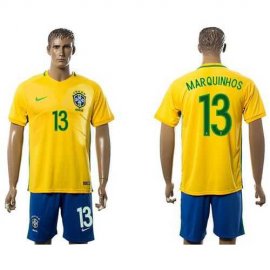 Brazil #13 Marquinhos Home Soccer Country Jersey