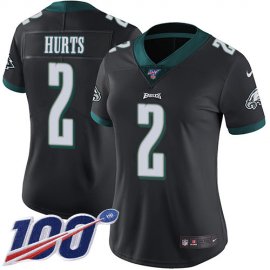 Nike Philadelphia Eagles #2 Jalen Hurts Black Alternate Womens Stitched NFL 100th Season Vapor Untouchable Limited Jersey