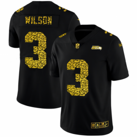 Seattle Seahawks #3 Russell Wilson Mens Nike Leopard Print Fashion Vapor Limited NFL Jersey Black