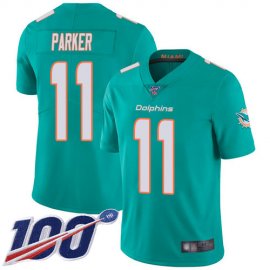 Nike Miami Dolphins #11 DeVante Parker Aqua Green Team Color Mens Stitched NFL 100th Season Vapor Limited Jersey