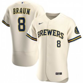 Milwaukee Brewers #8 Ryan Braun Mens Nike Cream Home 2020 Authentic Player MLB Jersey