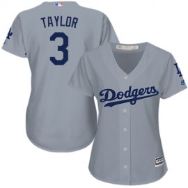 Los Angeles Dodgers #3 Chris Taylor Grey Alternate Road Womens Stitched MLB Jersey