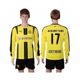 Dortmund #17 Aubameyang Home Long Sleeves Soccer Club Jersey