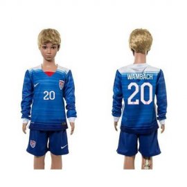 USA #20 Wambach Away Long Sleeves Kid Soccer Country Jersey