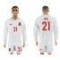 Spain #21 Silva White Away Long Sleeves Soccer Country Jersey