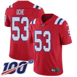 Nike New England Patriots #53 Josh Uche Red Alternate Mens Stitched NFL 100th Season Vapor Untouchable Limited Jersey