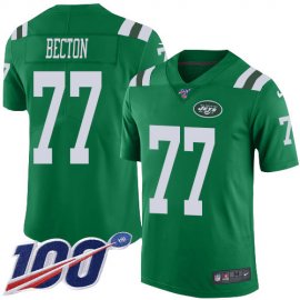 Nike New York Jets #77 Mekhi Becton Green Mens Stitched NFL Limited Rush 100th Season Jersey