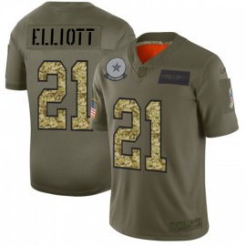 Dallas Cowboys #21 Ezekiel Elliott Mens Nike 2019 Olive Camo Salute To Service Limited NFL Jersey