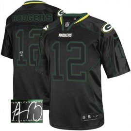 Nike Green Bay Packers #12 Aaron Rodgers Lights Out Black Mens Stitched NFL Elite Autographed Jersey