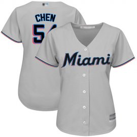 Miami Marlins #54 Wei-Yin Chen Grey Road Womens Stitched MLB Jersey