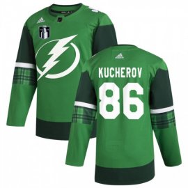 Tampa Bay Tampa Bay Lightning #86 Nikita Kucherov Mens Adidas 2022 Stanley Cup Final Patch St. Patricks Day Stitched NHL Jersey Green Mens
