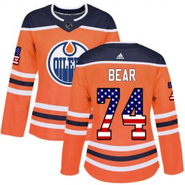 Adidas Edmonton Oilers #74 Ethan Bear Orange Home Authentic USA Flag Womens Stitched NHL Jersey