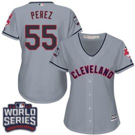 Cleveland Indians #55 Roberto Perez Grey 2016 World Series Bound Womens Road Stitched MLB Jersey