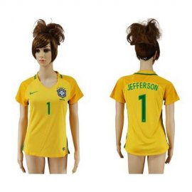 Womens Brazil #1 Jefferson Home Soccer Country Jersey