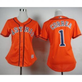 Houston Astros #1 Carlos Correa Orange Alternate Womens Stitched MLB Jersey