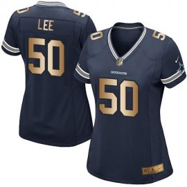 Nike Dallas Cowboys #50 Sean Lee Navy Blue Team Color Womens Stitched NFL Elite Gold Jersey