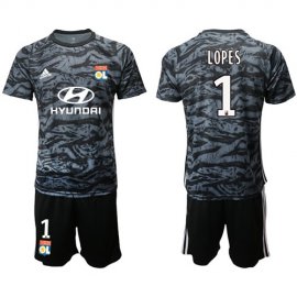 Lyon #1 Lopes Black Goalkeeper Soccer Club Jersey