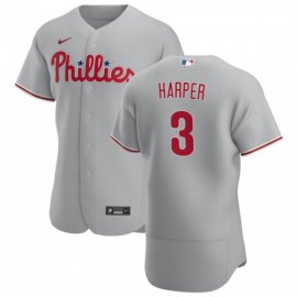Philadelphia Phillies #3 Bryce Harper Mens Nike Gray Road 2020 Authentic Player MLB Jersey