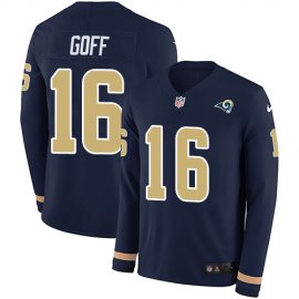 Nike Los Angeles Rams #16 Jared Goff Navy Blue Team Color Mens Stitched NFL Limited Therma Long Sleeve Jersey