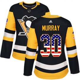 Adidas Pittsburgh Penguins #30 Matt Murray Black Home Authentic USA Flag Womens Stitched NHL Jersey