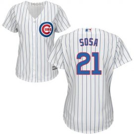 Chicago Cubs #21 Sammy Sosa White(Blue Strip) Home Womens Stitched MLB Jersey