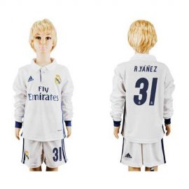 Real Madrid #31 R.Yanez Home Long Sleeves Kid Soccer Club Jersey